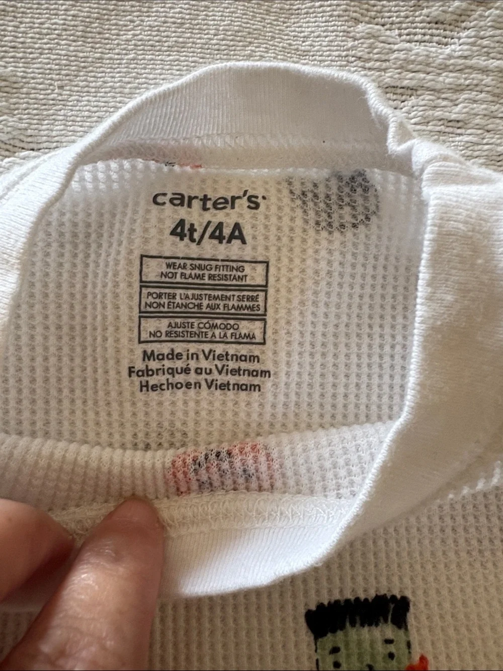 Carter’s Kids Unisex White Halloween Print Thermal Pajama Set EUC 4T